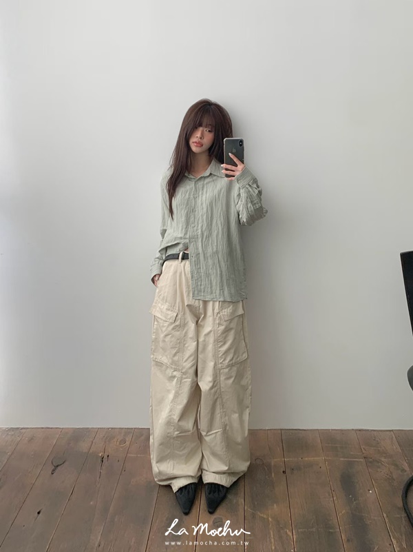 銀扣鉚釘大口袋工作褲